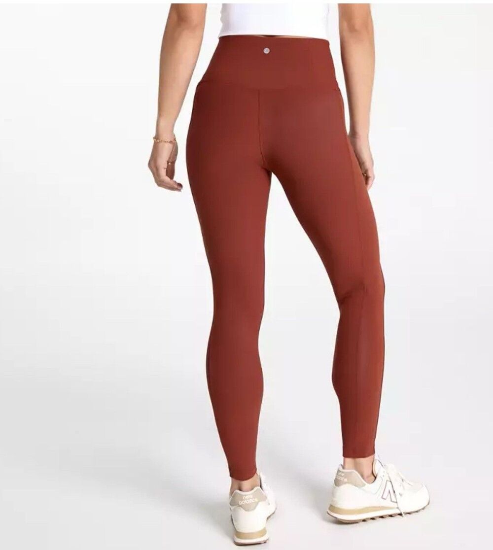 Calia Women's Seamed Ribbed Essential 7/8 High-Rise Leggings Brown Small